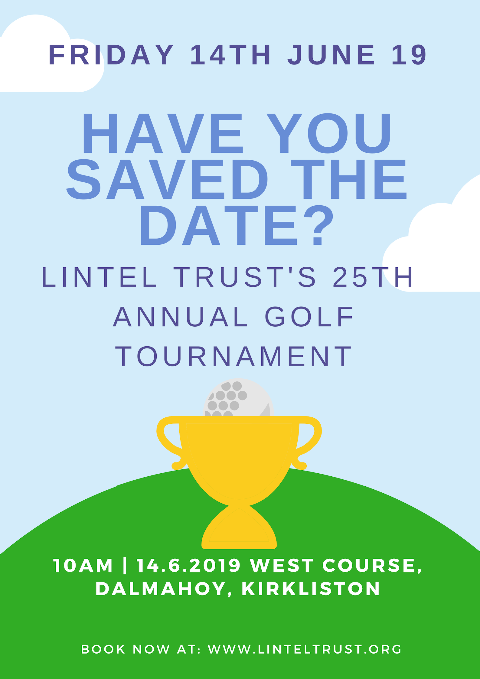 Save the Date poster for 2019 golf tournament, 14th June 2019
